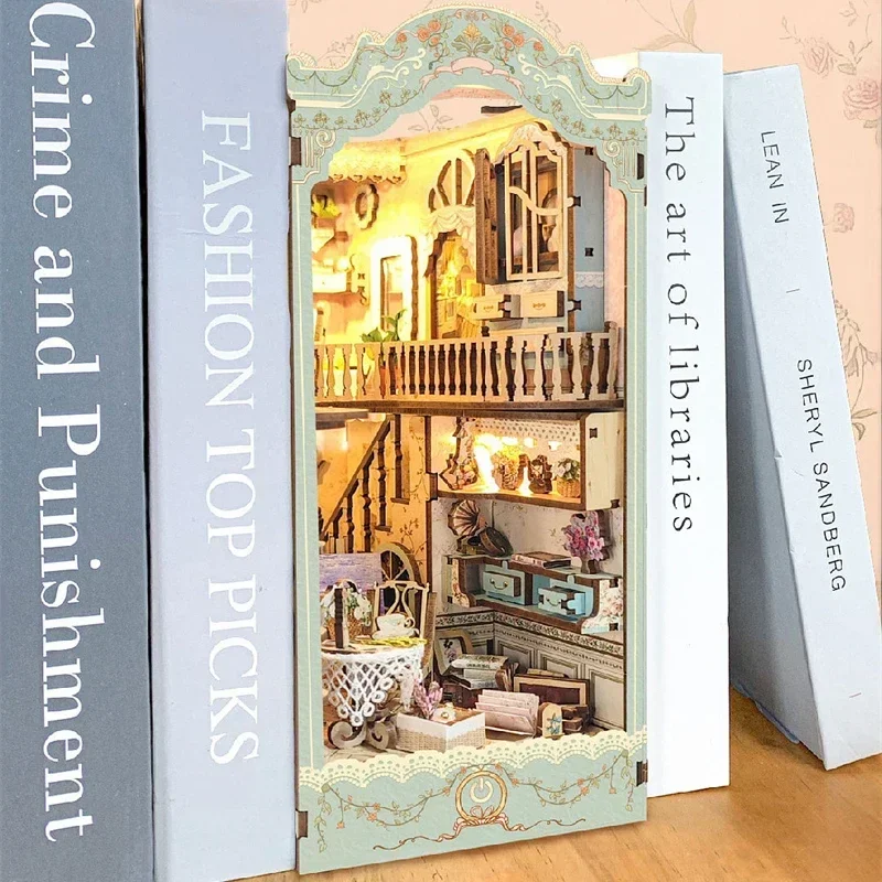 Diy Wooden Book Nook Kit Shelf Insert - Kit in miniatura per inserti per
